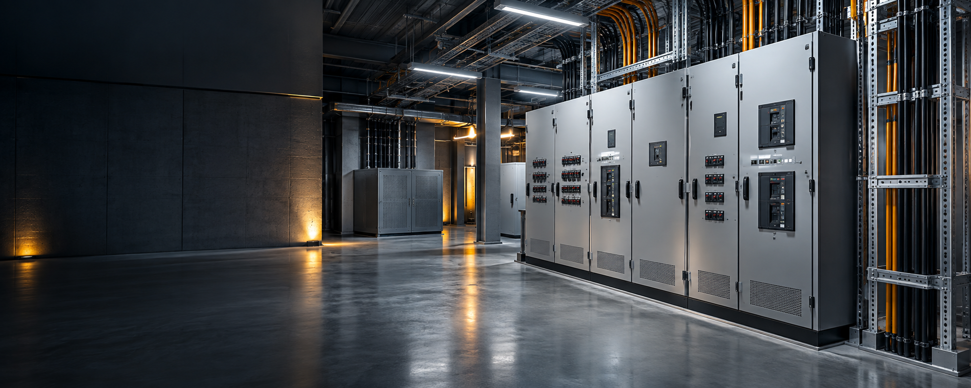 Moderno impianto elettrico industriale con quadri di distribuzione